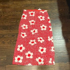 Red floral midi skirt